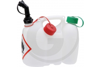 Obrázok pre Dvojitý kombinovaný kanister biely na 3 litre benzínu a 1 l oleja pre drevorubača