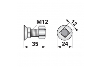 Obrázok pre Pluhový šroub s maticí čtyřhran M12 x 35 mm 10.9 na pluh Ross Roudnice, Kverneland 10 ks