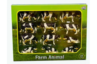 Obrázok pre Kids Globe - krávy černobílé 12 ks v různých polohách v měřítku 1 : 32