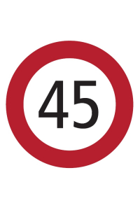 Obrázok pre Samolepka omezení rychlosti 45 km/h konstrukční rychlost průměr 200 mm