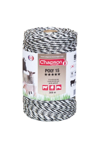 Obrázok pre Ohradníkové lanko Chapron POLY 15 2,5 mm/300 m černo-bílé polyetylénové odpor 0,09 Ohm/m