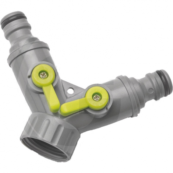 Obrázok pre Plastový hadicový ventil 3-cestný pre pripojenie 2 záhradných hadíc ku kohúta 3/4 &quot;