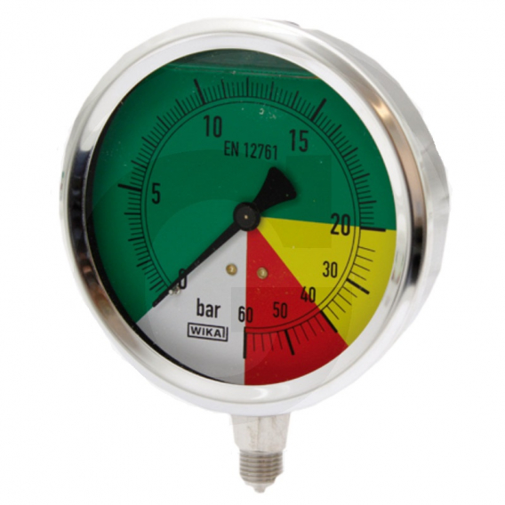 Obrázok pre Glycerinový tlakoměr, manometr Wika přípoj 1/4" spodní průměr 100 mm pro postřikovače 0-60