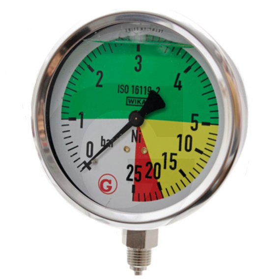 Obrázok pre Glycerinový tlakoměr, manometr Wika přípoj 1/4" spodní průměr 100 mm pro postřikovače 0-25