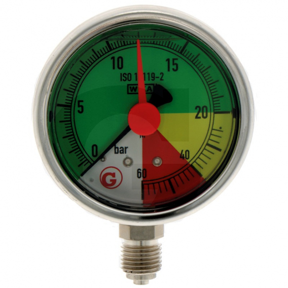 Obrázok pre Glycerinový tlakoměr, manometr Wika přípoj 1/4" spodní průměr 63 mm pro postřikovače 0-60