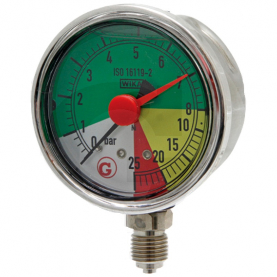 Obrázok pre Glycerinový tlakoměr, manometr Wika přípoj 1/4" spodní průměr 63mm pro postřikovače 0-8-25