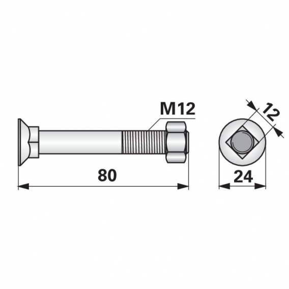 Obrázok pre Pluhový šroub s maticí M12 x 80 12.9 10ks na pluhy Vogel a Noot