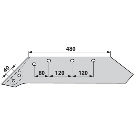 Obrázok pre Pluhové ostří pro dláto levé FRANK na pluh Kverneland, Pöttinger 20" 073085 480 mm