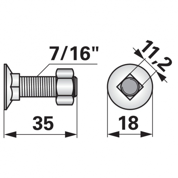 Obrázok pre Pluhový šroub s maticí čtyřhran 7/16" x 35 mm 8.8 na pluh Kverneland 10 ks