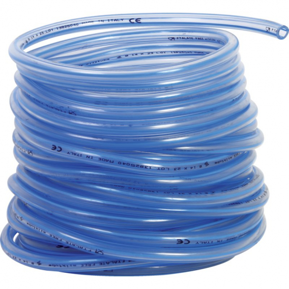 Obrázok pre PVC hadice na mléko 24 x 14 mm transparentní modrý proužek role 25 m