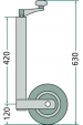 Obrázok pre Oporné koliesko k prívesu, prívesnému vozíka nosnosť 150 kg rúrka 48 mm